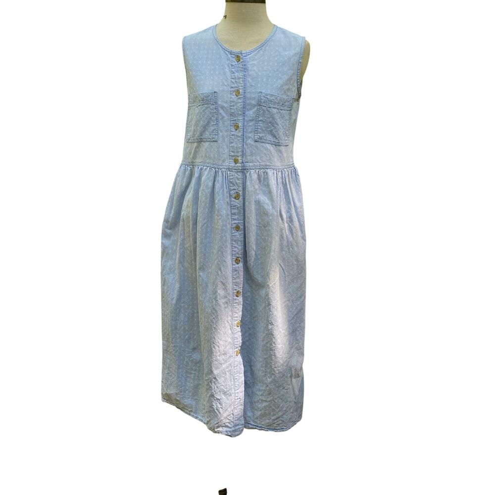 Vintage 90s Cotton Textured Denim Dress Mizz Lizz Size M Button Front